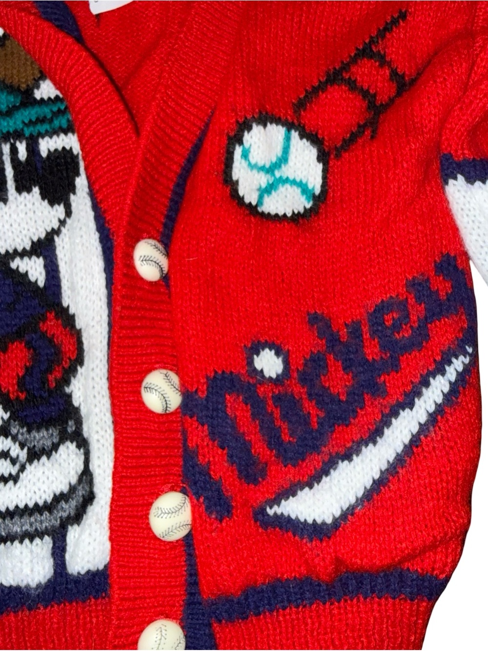 Vintage Walt Disney Mickey Red Knit Sweater Cardigan Varsity Colorblock Sz 3T - Picture 3 of 9